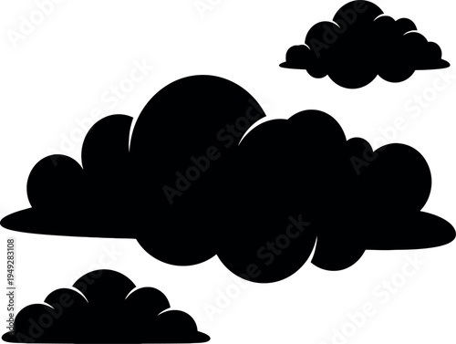 Black cloud silhouettes against a white background, depicting a stormy or overcast sky.