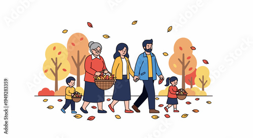 Family Walking in Autumn.
