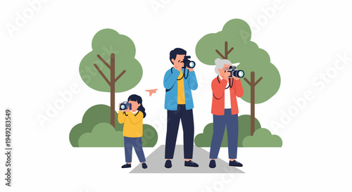 Family With Binoculars Outdoors.