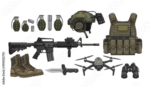 Collection of Military gear and equipment collection.