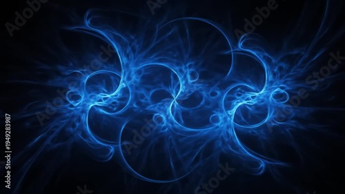 Blue glowing energy swirls in dark space with vibrant glowing tendrils and radiant light