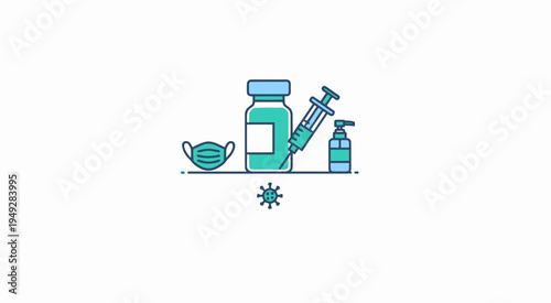 Medical Prevention Icon Set with Face Mask Vaccine and Virus