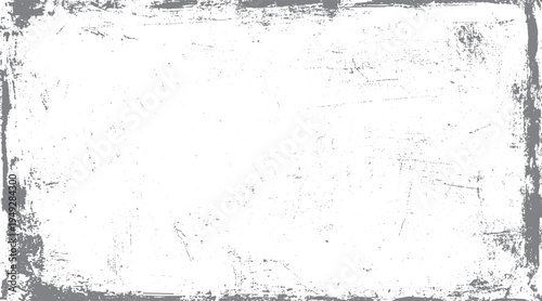 Gray distressed grunge border with scattered speckles and scratches on white background texture