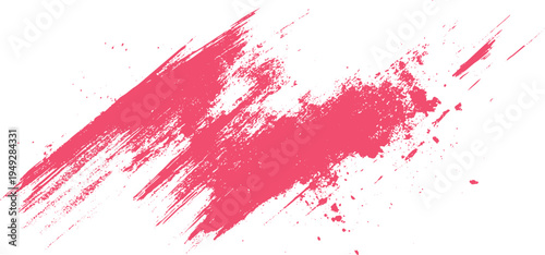 Pink paint splatter and brush stroke texture on white background