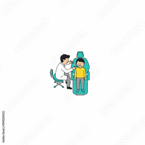 Dentist examining child patient in dental chair vector
