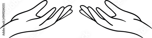 Minimal prayer hands and finger heart gesture line icons collection representing love, gratitude, hope, spirituality and positive emotions in modern outline style.