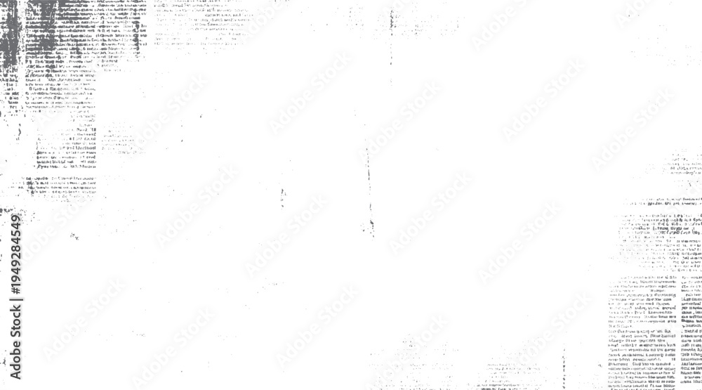 Fototapeta premium Faded grey text on white background. Distressed newspaper print with scattered dots and smudges