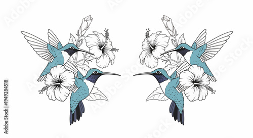 Hummingbirds with white flowers.
