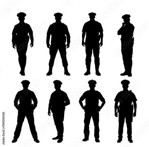 silhouettes of police officers, full figures. Isolated. vector illustration	