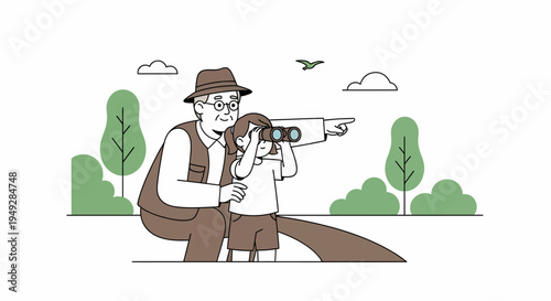 Man with Binoculars Outdoors.