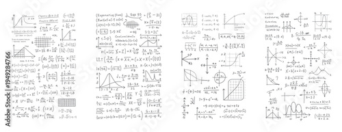 Hand drawn mathematical equations and graphs on white background mathematics formula