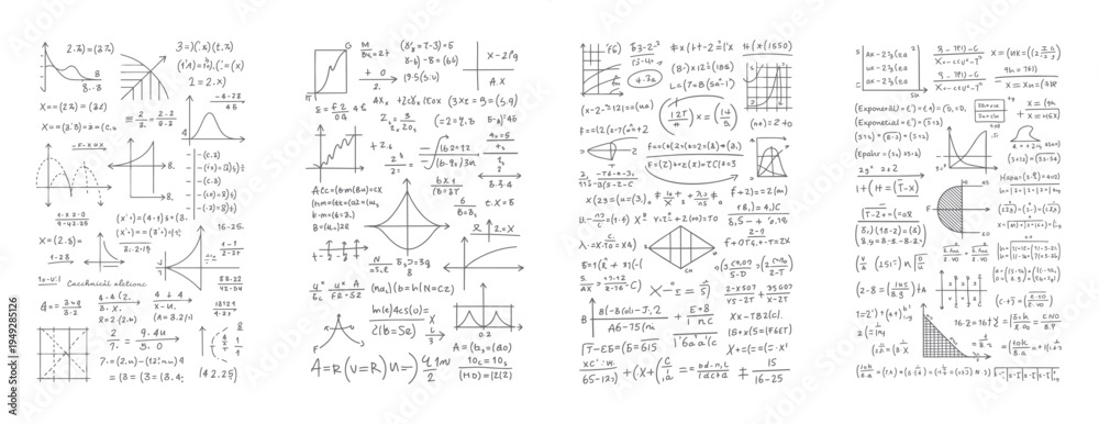 Fototapeta premium Handwritten mathematical equations and graphs on a white background mathematics science