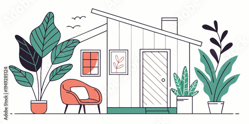 A cozy living room filled with plants and a comfortable chair