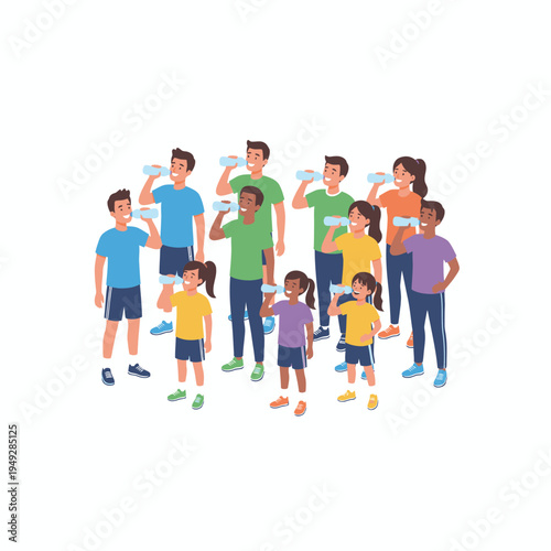 Diverse Group of People Drinking Bottled Water Illustration