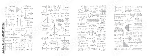 Handwritten mathematical equations and graphs on a white background mathematics science