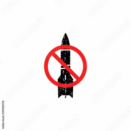 Missile with red prohibited sign on white background