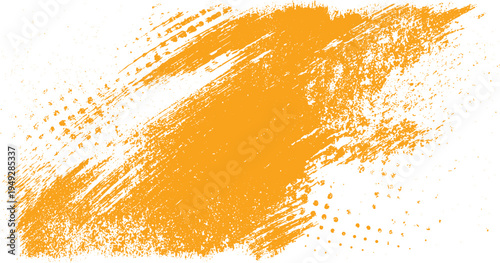 Orange grunge paint splash with distressed texture and scattered dots