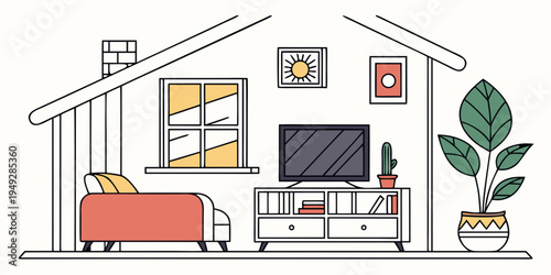 A cozy living room with a large window and a comfortable sofa.