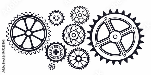 A complex arrangement of interlocking gears in a circular pattern