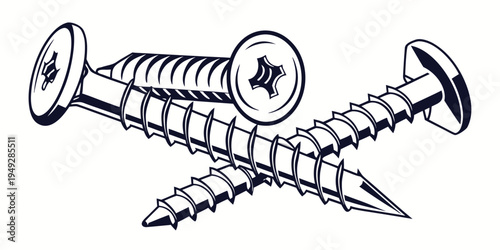 Three different types of screws with distinct heads and threading patterns