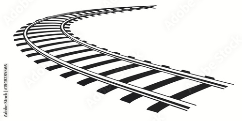 A detailed illustration of a curved train track with wooden sleepers