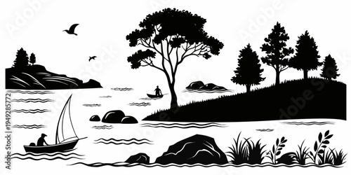 A serene sailboat journeying through calm waters towards a distant shore