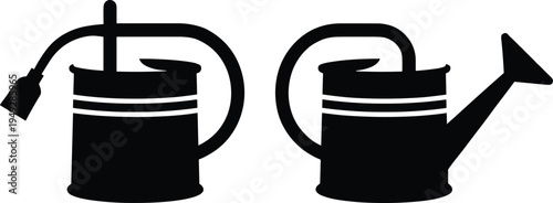 Watering can silhouette illustration, garden sprayer with flexible spout and traditional long spout design vector art, gardening tool concept, plant care composition