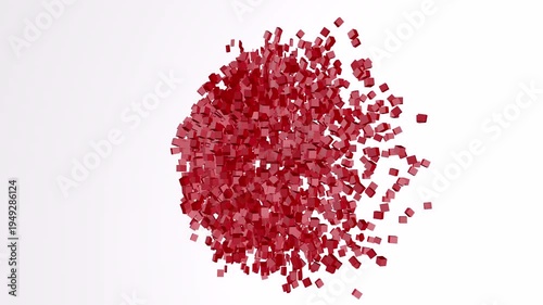 A sphere collapsing into squares on a white background