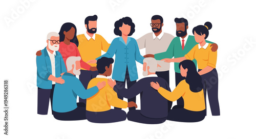 Diverse Group of People in a Supportive Circle Representing Community, Unity, and Inclusion