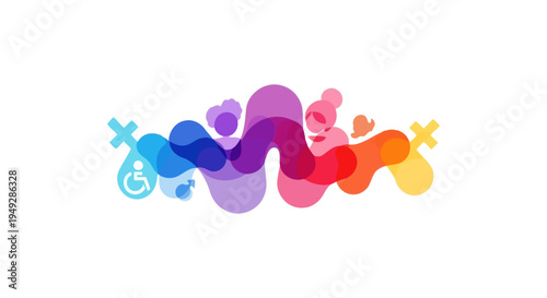 Dynamic Abstract Gradient Illustration: Celebrating Diversity, Inclusion, and Community Unity with Colorful Shapes and Symbols