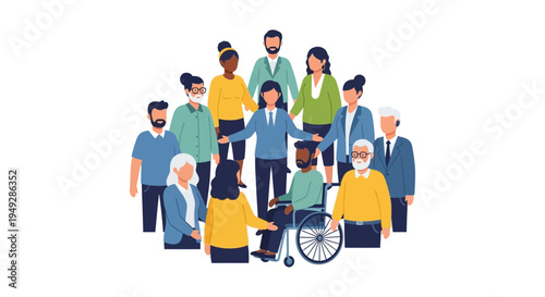 Diverse and Inclusive Group of People Standing Together. Celebrating Equity, Community, and Belonging with Multigenerational and Multicultural Team.