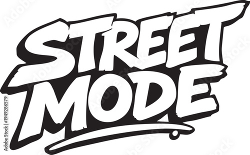 Street mode urban graffiti style text logo with black outline on white background