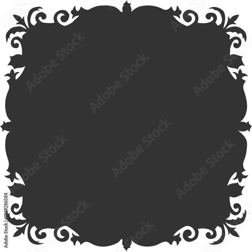 エレガントなアカンサス紋様の黒色シルエットの正方形フレーム