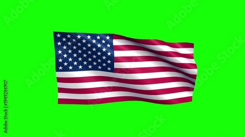 American flag flapping in wind against Chroma Key