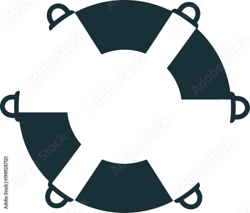 A graphic illustration of a dark blue and white lifebuoy, symbolizing safety and rescue on water.