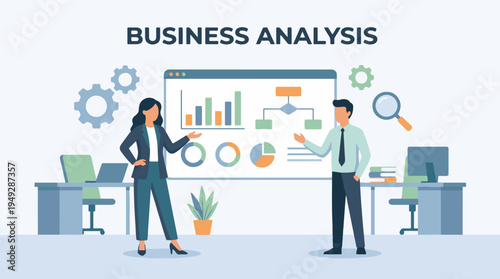 Business Analysis Concept with Professionals Discussing Data and Strategy