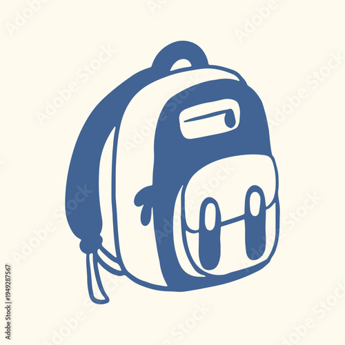 Flat style illustration of a school backpack icon. Simple outline bag isolated on light background for education design, student supplies branding, stationery logo or back to school theme.