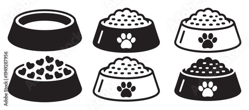 Stylized pet feeding bowl icon with shadow, dog food dish symbol. vector illustration eps 10