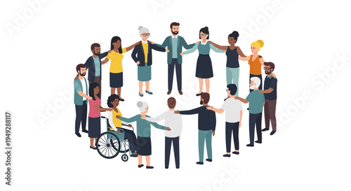 Diverse Group of People Forming a Circle: Unity, Inclusion, Support, and Community for All Ages and Abilities