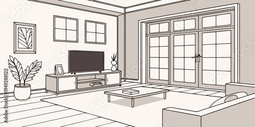 A cozy living room with a large window and a comfortable sofa