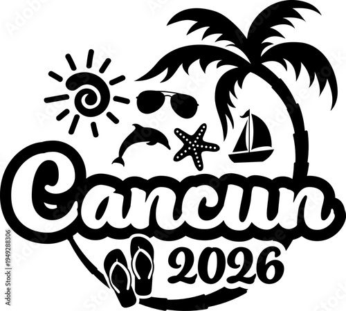 Cancun 2026 with Vacation and Trip Elements - Palm Tree Sunglasses Dolphin