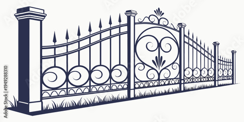 A decorative wrought iron gate with intricate designs and a black finish
