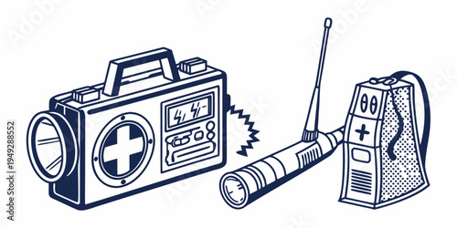 Vintage radios and a cassette tape on a white background