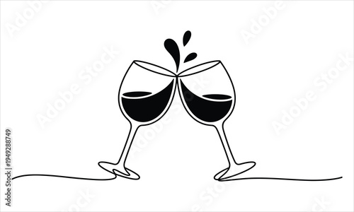 Two wine glasses clink together creating a splash of red liquid, symbolizing celebration and toasts