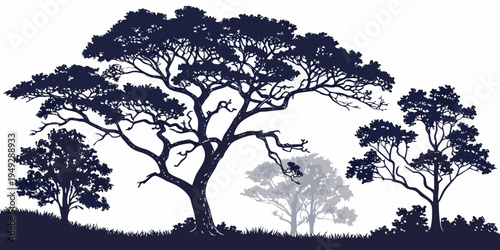 A serene scene of two large trees standing tall under a starry night sky