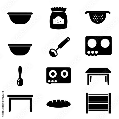 Kitchenware Icons A Collection of Culinary Utensils and Cooking Appliances