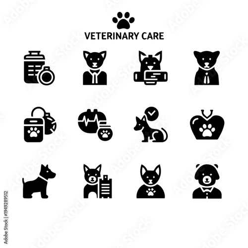 Comprehensive Pet Health and Animal Clinic Solid Glyph Icon Set