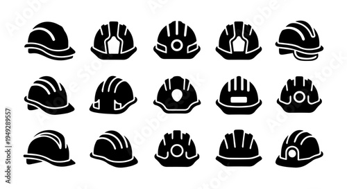 Industrial safety hard hat icon set for engineering and construction projects