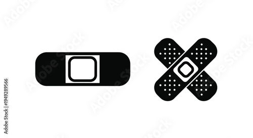Two adhesive bandages depicted in a stark black silhouette