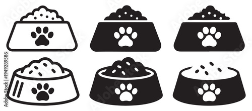 Simple outline pet food bowl with paw print symbol icon. vector illustration eps 10